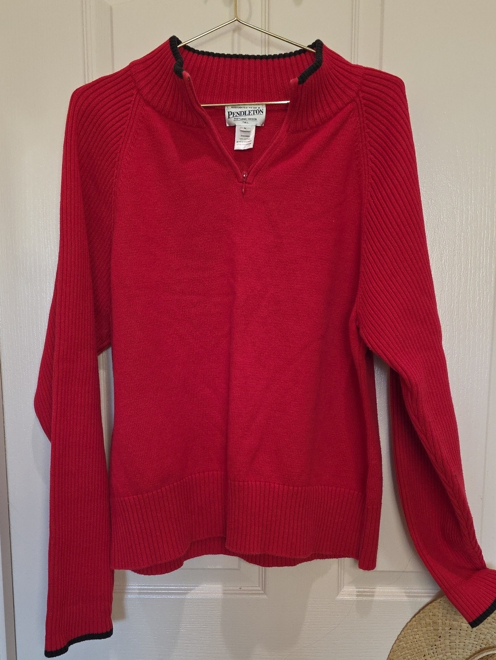 Pendleton Red Quarter-Zip Ribbed Turtleneck Sweater Large T